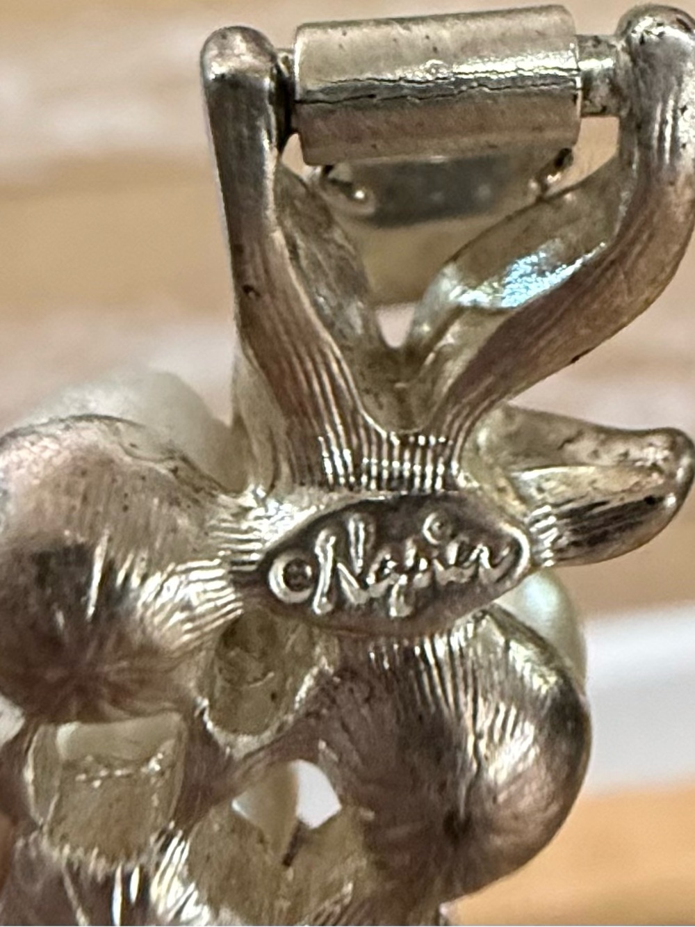 Napier Pearl and Crystal Floral Choker in Silver Tone - Picture 3 of 3